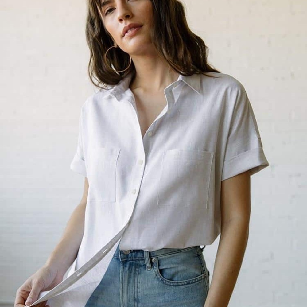 Tradlands Box Button Down Top in Pearl, from Spring 2020